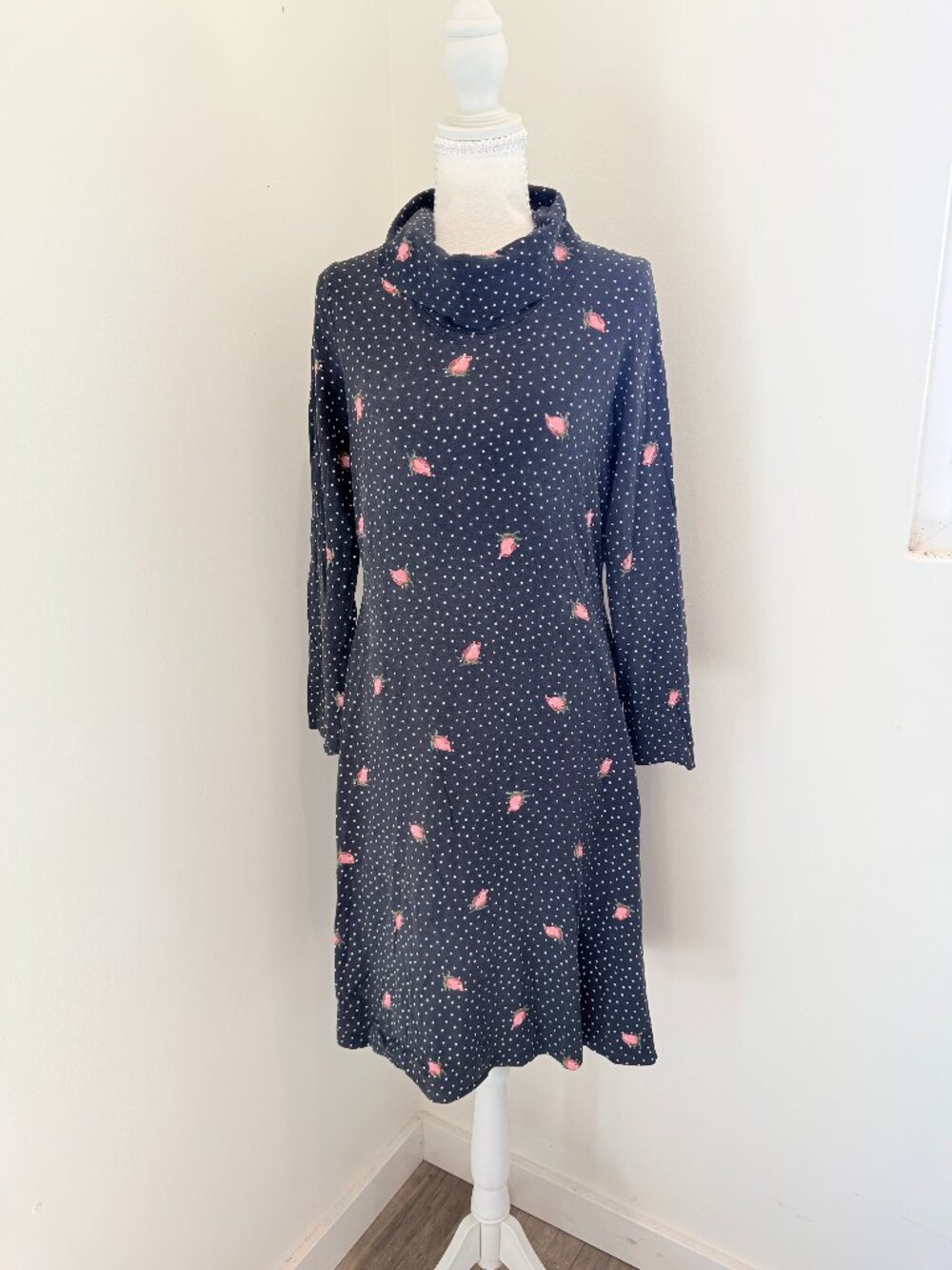 Rare Vintage 70s Diane von Furstenberg Rosebud Polka Dot Cowl Neck Midi Dress
